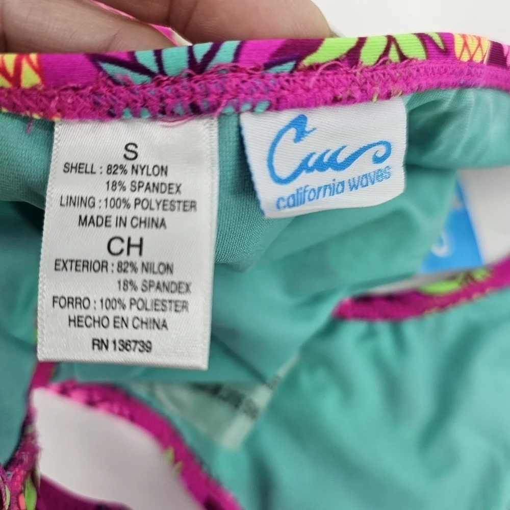 California Waves pink pineapple bandeau bikini women's size small